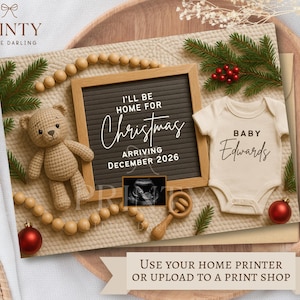 Christmas Digital Pregnancy Announcement Christmas Baby Announcement Digital Birth Editable Template Printable baby Santa Hat December Baby