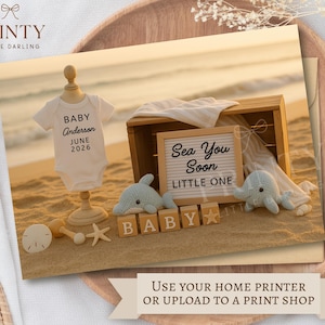 Sea You Bald Baby Ankündigung Vorlage Baby offenbaren mit Ozean Thema Baby offenbaren bearbeitbare Canva Digital Download digitale Geschlecht Enthüllung ankündigen