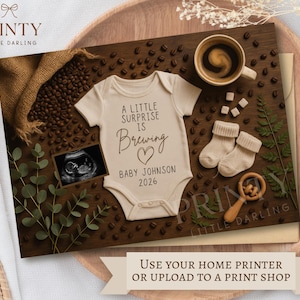 Coffee Baby Announcement Template Baby Brewing Digital Canva Pregnancy Reveal Editable Baby Pregnancy Announcement Reveal pregnant digital