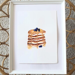 Pancakes mit Blaubeeren, Original Aquarell Malerei, etwas größer als DIN A4, ohne Rahmen