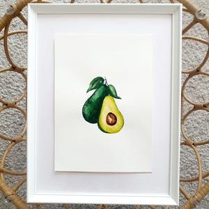 Avocado schilderij, origineel aquarel, DIN A4, zonder lijst