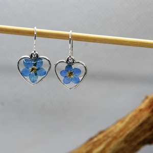 Real forget me not heart earrings