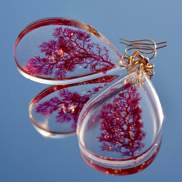 Botanical Seaweed Resin Earrings - Handcrafted Pressed Seaweed Jewelry - Nature-inspired Statement Earrings