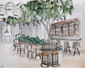 Handpainted first date Illustration: Custom First kiss, Wedding Gift, special place illustration, proposal painting, favourite restaurant