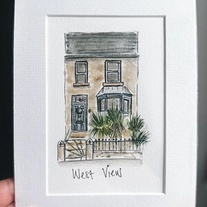 INGELIJSTE AQUAREL HUIS illustratie, niet digitaal, eerste huisportret, favoriete winkel/gebouw/schilderij speciale plek