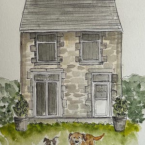 PINTURA DE CASA ENMARCADA Dibujado y pintado a mano, acuarela personalizada, ilustración del lugar de la boda, casa de la infancia, tienda, inauguración de la casa / aniversario