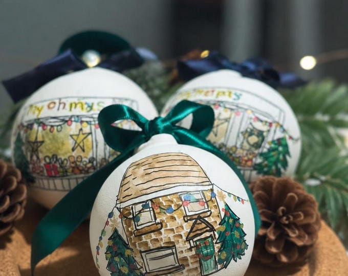 Custom Hand painted New home Christmas Bauble – illustrated Wedding Venue - ceramic festive ornament  - Personalised Christmas decoration