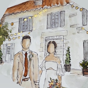Custom wedding Watercolour Illustration – Hand Drawn Personalised art,  Couple faceless Portrait illustration , Paper Anniversary