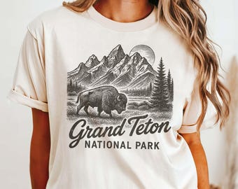 Grand Teton National Park Shirt Bison Shirt Grand Teton Vintage National Park Shirt Mountain Shirt Grand Teton Park Grand Tetons Hiking Tee