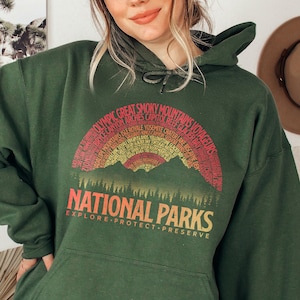National Parks Vintage Sunset Hoodie 63 National Parks Gift for Outdoor Lover Granola Girl Hoodie National Parks List Mountain Hoodie