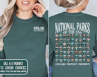 National Park Shirt US National Parks Gift Comfort Colors Long Sleeve Tee National Park Camping Gift Nature Lovers Mountain Hiking Crewneck