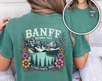 Camiseta del Parque Nacional Banff, camiseta con flores silvestres, camiseta de las Montañas Rocosas Canadienses, camiseta de niña granola, camiseta de cuello redondo de Canadá, regalo de Banff para ella, camiseta para amantes de Canadá