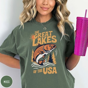 Great Lakes Shirt Midwest Shirt Lake Michigan Tee Great Lakes Crewneck Fishing Lover Shirt Gift for Fisherman Lake Shirt for Dad Lake Gift