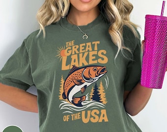 Great Lakes Shirt Midwest Shirt Lake Michigan Tee Great Lakes Crewneck Fishing Lover Shirt Gift for Fisherman Lake Shirt for Dad Lake Gift