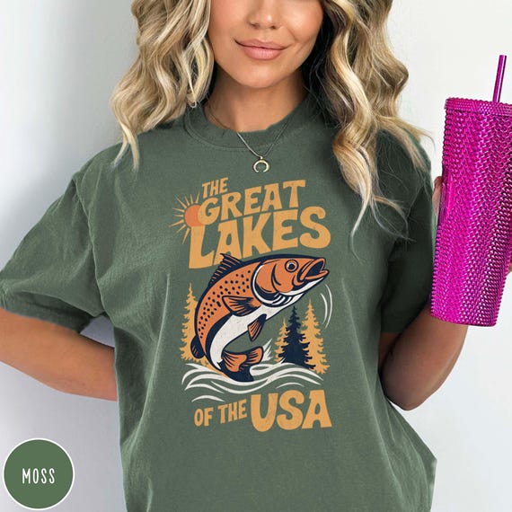 Great Lakes Shirt Midwest Shirt Lake Michigan Tee Great Lakes Crewneck Fishing Lover Shirt Gift for Fisherman Lake Shirt for Dad Lake Gift