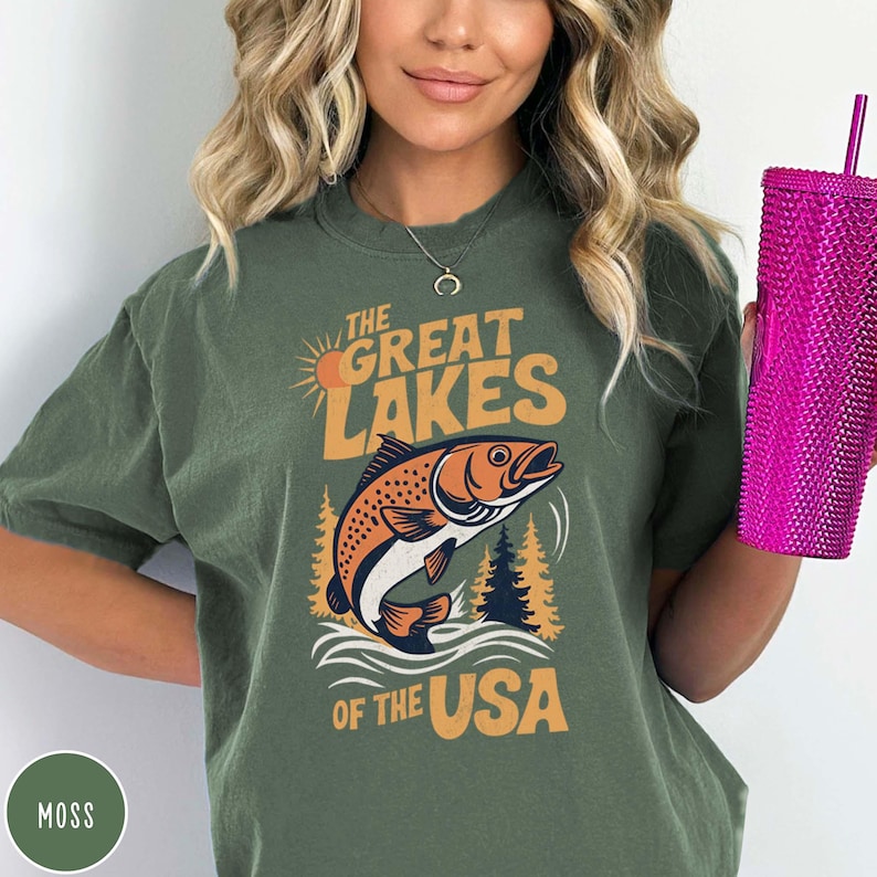 Great Lakes Shirt Midwest Shirt Lake Michigan Tee Great Lakes Crewneck Fishing Lover Shirt Gift for Fisherman Lake Shirt for Dad Lake Gift