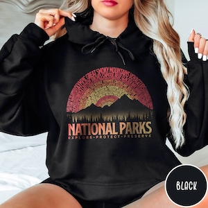 National Parks Vintage Sunset Hoodie 63 National Parks Gift for Outdoor Lover Granola Girl Hoodie National Parks List Mountain Hoodie image 6