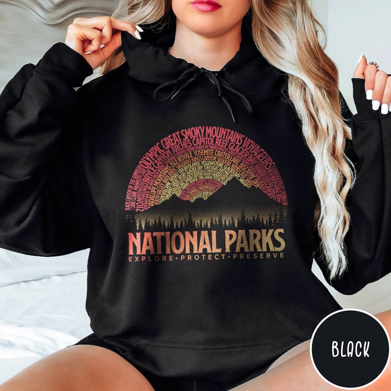 National Parks Vintage Sunset Hoodie 63 National Parks Gift for Outdoor Lover Granola Girl Hoodie National Parks List Mountain Hoodie image 6