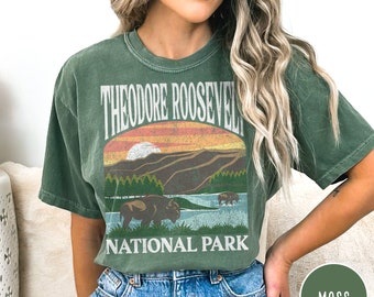 Buffalo Shirt, Bison Shirt, Western Shirt, Theodore Roosevelt National Park Shirt, North Dakota, National Park Gift, Vintage Sunset Shirt