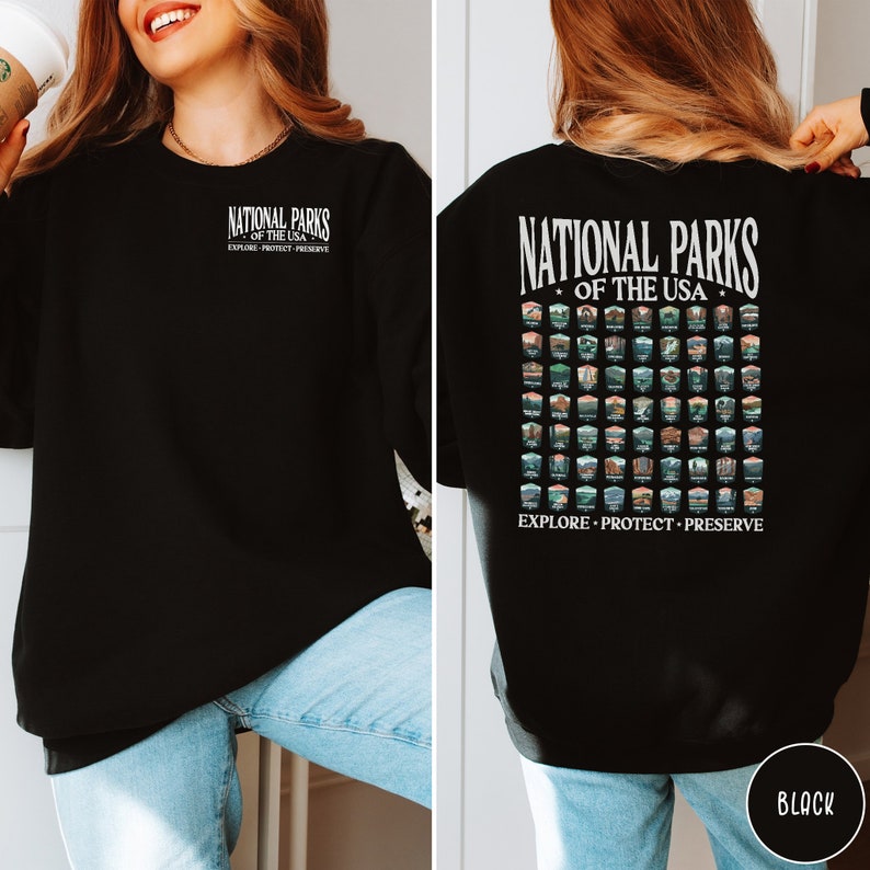 63 National Parks Sweatshirt USA National Parks Gift National Parks Sweater Granola Girl Sweatshirt Hiking Sweatshirt Gift for Outdoor Lover