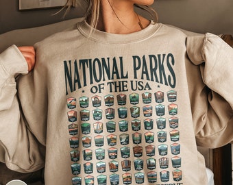 US National Parks Sweatshirt 63 National Parks Gift National Park Shirt Hiking Sweatshirt Granola Girl Gift Forestcore National Park Shirt