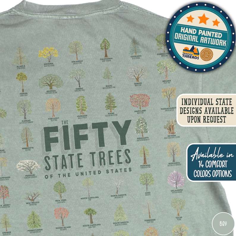 50 State Tree Lover Shirt Forester T-Shirt Nature Forestcore Shirt Outsider Shirt Tree Hugger Gift for Nature Lover Tree Nerd Comfort Colors Shirt