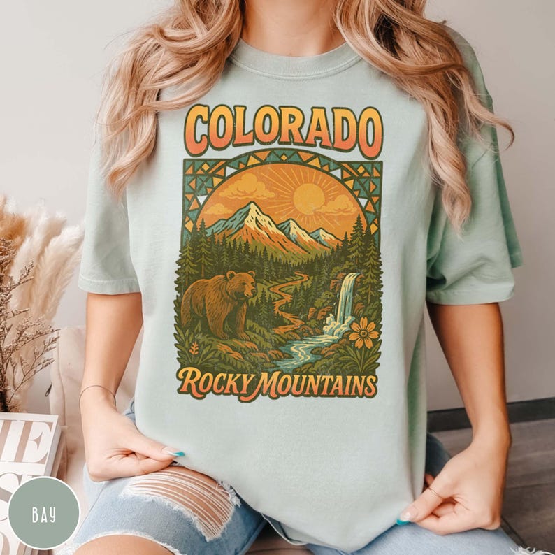Colorado Rocky Mountains Graphic T-Shirt Retro Comfort Colors Tee Cute Bear Shirt Colorado Mountain Trip CO Vacation Colorado Traveler Shirt
