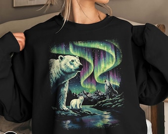 Noorderlicht cadeau ijsbeer sweater retro pooldieren trui Aurora Borealis cadeau voor ijsbeer liefhebber Alaska reis sweater