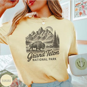 Grand Teton National Park Shirt Bison Shirt Grand Teton Vintage National Park Shirt Mountain Shirt Grand Teton Park Grand Tetons Hiking Tee