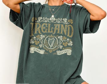Ireland Forever T-Shirt Irish Heritage Harp Pride Gift for Travelers Eire Go Deo Vintage Shamrock Graphic Tee Celtic Vacation Souvenir Shirt