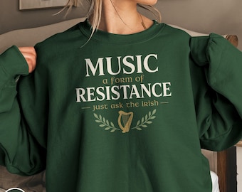 Irish Music Resistance Sweatshirt Celtic Harp Tee Ireland Heritage Gaelic Culture Folk Tradition Pride Retro Crewneck Travel Souvenir Gift