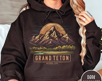 Sudadera con capucha Grand Teton, sudadera con capucha del Parque Nacional, sudadera con capucha Wyoming, sudadera Grand Teton, sudadera del Parque Nacional Grand Teton, parques nacionales retro
