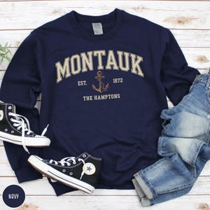 Montauk Varsity Sweatshirt Coastal Hamptons Traveler Sweater Long Islander Gift NYC Trip The Hamptons Bachelorette Montauk New York Sweater
