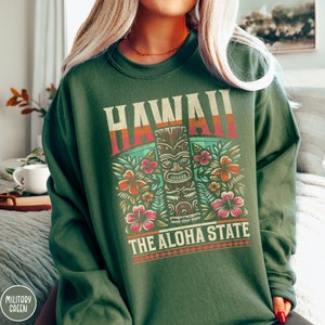 Hawaii Crewneck Aloha State Sweatshirt Tiki Shirt Maui Sweatshirt Aloha Sweater Beach Sweatshirt For Hawaii Family Trip Hawaii Bachelorette