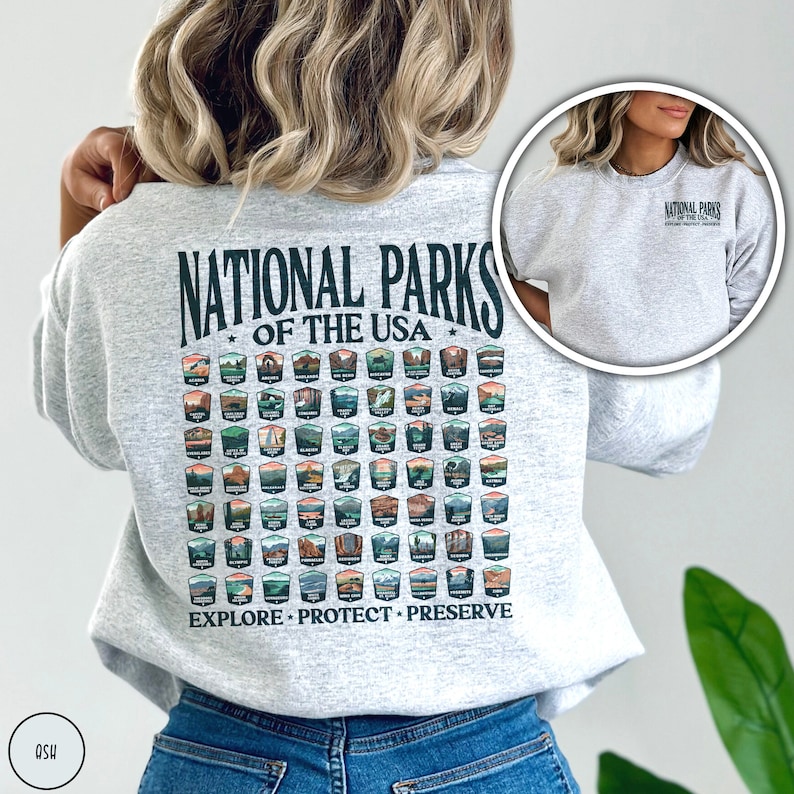 63 National Parks Sweatshirt USA National Parks Gift National Parks Sweater Granola Girl Sweatshirt Hiking Sweatshirt Gift for Outdoor Lover