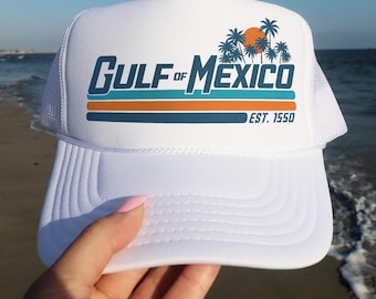 Gulf of Mexico Hat Florida Vacation Beach Hat Vintage Retro Trucker Cap Subtle Anti Trump Hat Vintage Texas Alabama Foam Hat Gulf Coast Hat
