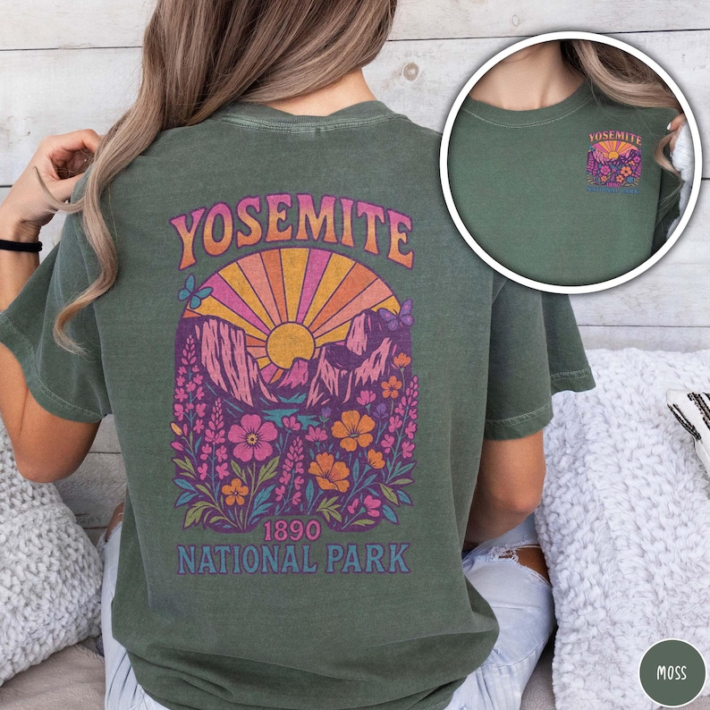 Vintage Yosemite National Park Shirt Comfort Colors Tee For Her Granola Girl Shirt National Park Lover Gift for Mom Colorful Butterfly Shirt