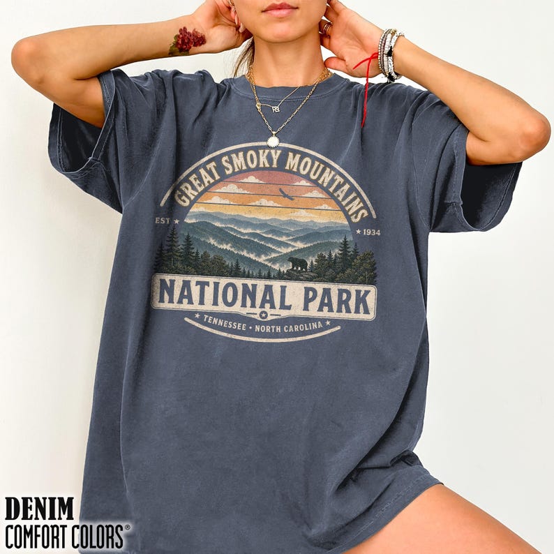Great Smoky Mountains National Park Shirt Tennessee Nature Lovers Retro Tee Wilderness Adventure T-shirt North Carolina Hiking Souvenir Gift Denim