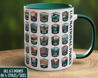 US National Parks Gift Mug for Camping Gift for Hiker Outdoors Person Nature Lover Mug 63 National Parks Backpacker Gift Parks Checklist