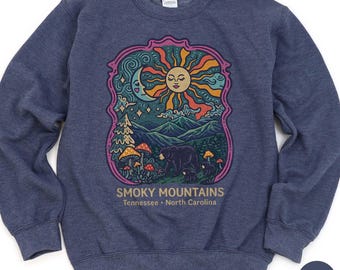 Smoky Mountains Groovy Bears Sweatshirt Retro Tennessee National Park Sweater North Carolina Travel Adventurer Gift Nature Lovers Crewneck