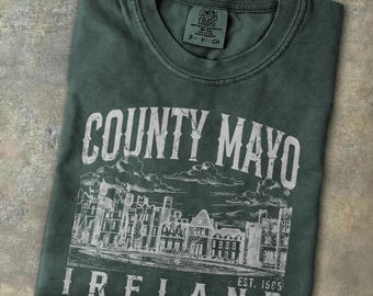 County Mayo Ireland Shirt Irish Lover Heritage Pride Retro Tshirt Vintage Castle Cityscape Graphic Tee Travelers Gift Vacation Trip Souvenir