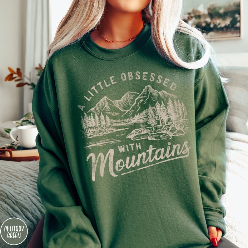 Funny Mountain Lover Sweatshirt Backpacker Gift Vintage Mountain Climbing Crewneck Obessed With Mountains Sweater Retro Outdoor Adventurer Shirt Mountain Hiking Gift Camping Gift National Parks Gift For Her Traveler Gift for Nature Lover Climber Gift