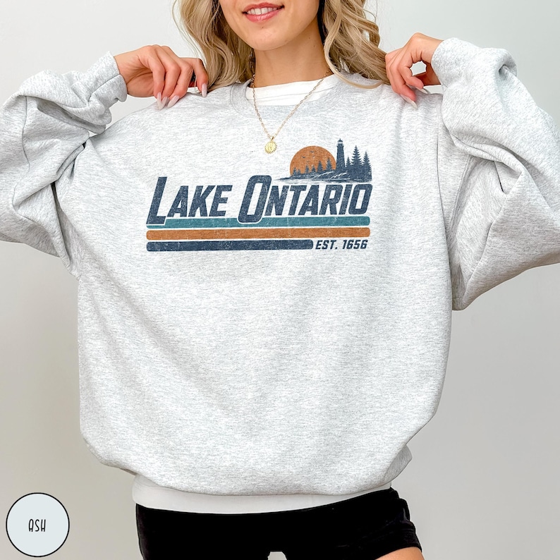 Lake Ontario Sweatshirt Great Lakes Canadian Pride Quiet Activism Retro Crewneck Canada Sovereignty Political Statement Trump Era Resistance Ash