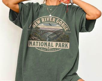 New River Gorge National Park T-Shirt West Virginia Steel Bridge Gift for Travelers Retro Appalachian Landscape Tee Nature Hiking Adventure