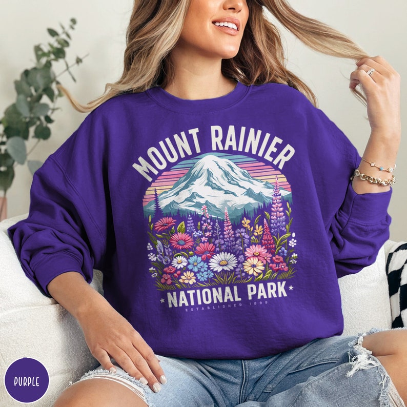 Mount Rainier Sweatshirt Wildflower Sweatshirt Mount Rainier National Park Sweatshirt Granola Aesthetic Washington Sweatshirt Forestcore Sweatshirt