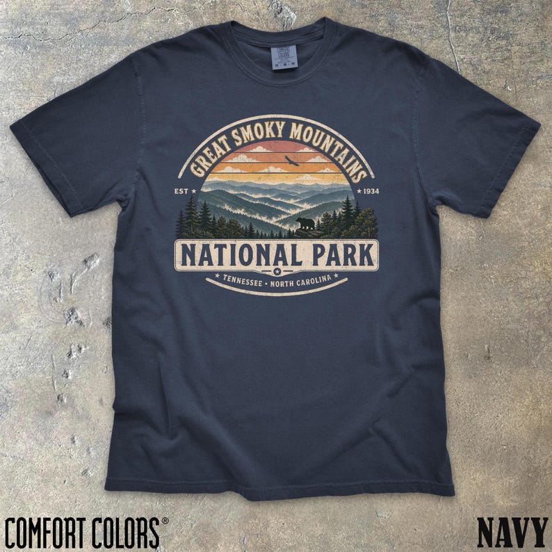 Great Smoky Mountains National Park Shirt Tennessee Nature Lovers Retro Tee Wilderness Adventure T-shirt North Carolina Hiking Souvenir Gift True Navy