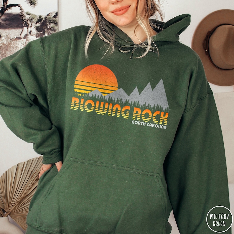 Blowing Rock North Carolina Hoodie Blue Ridge Mountains Sweater North Carolina Vacation Shirt Blue Ridge Parkway Vintage Carolina Traveler Gift Carolina Mountains Hoodie Vintage Mountain Hiking Gift Vintage Outdoor Adventure Shirt Retro Sunset Shirt