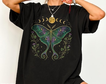 Scottish Thistle Celestial Moth Shirt Scotland Heritage Witchy Moon Phases Tee Highlands Gothic Cottagecore Gift Dark Academia Mystical Top