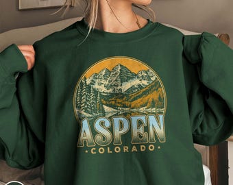 Aspen Colorado Traveler Sweatshirt Retro Mountain Shirt Maroon Bells Graphic Sweater Skiing Lovers Rocky Mountains Ski Trip Gift CO Crewneck