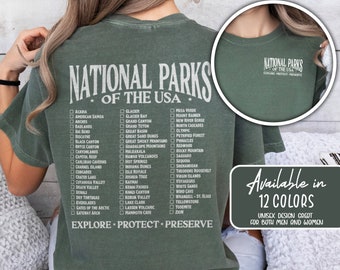 National Parks Checklist Shirt Hiking Tee 63 National Parks Gift For Backpacker Shirt Park Tracker Yosemite Yellowstone Glacier Arches Gift